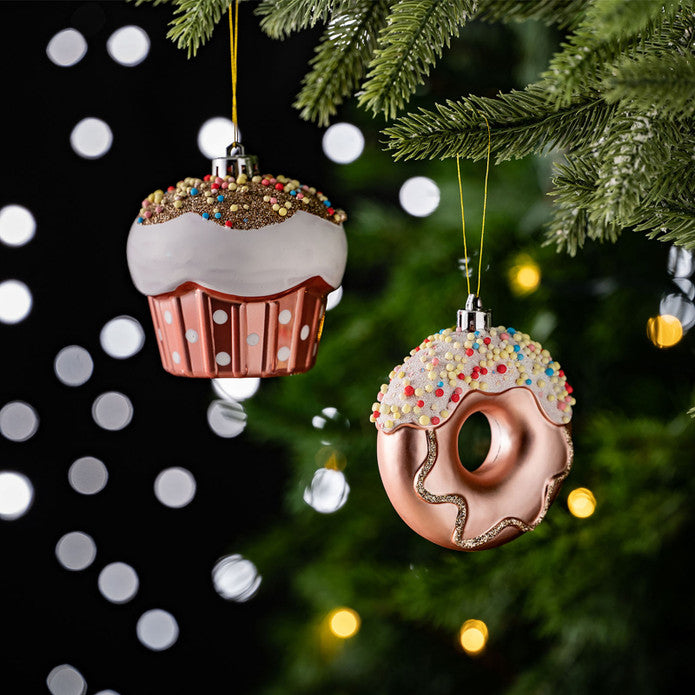 Neujahrs-Donut-Cupcake-2-teiliges Baumschmuck-Set